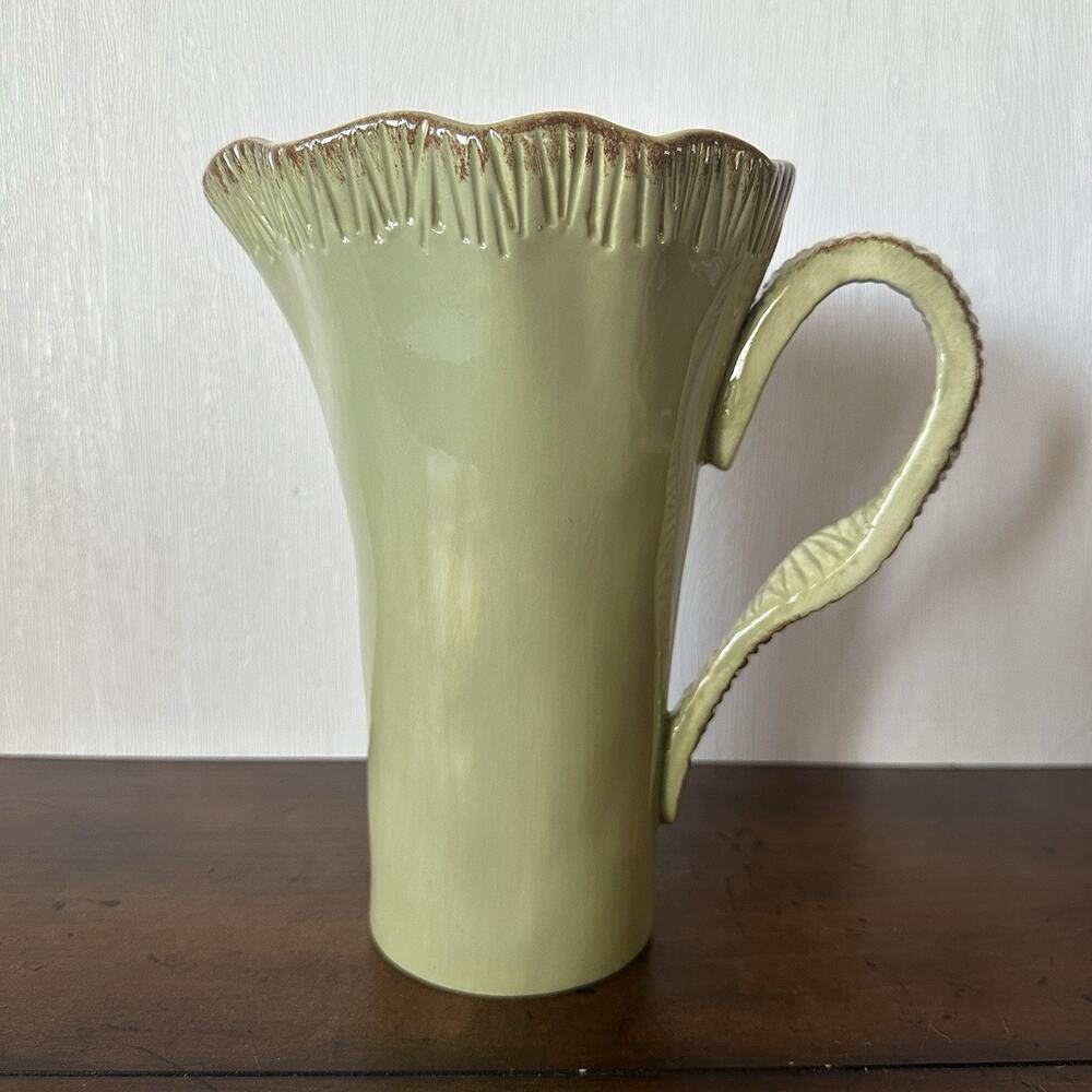 Bella Casa by Ganz Water Pitcher Sage Green Ceramic Rustic Minimalist Vintage